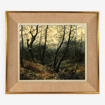 Huile sur toile paysage de sous-bois, Edmond Le Trouit Langotière (1901-1978)