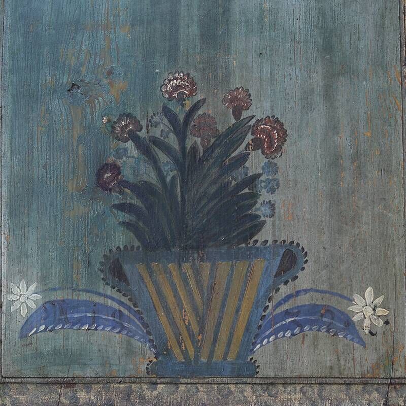 Antique Rustic Farmhouse Folk Art Painted Bridal Cabinet 1860