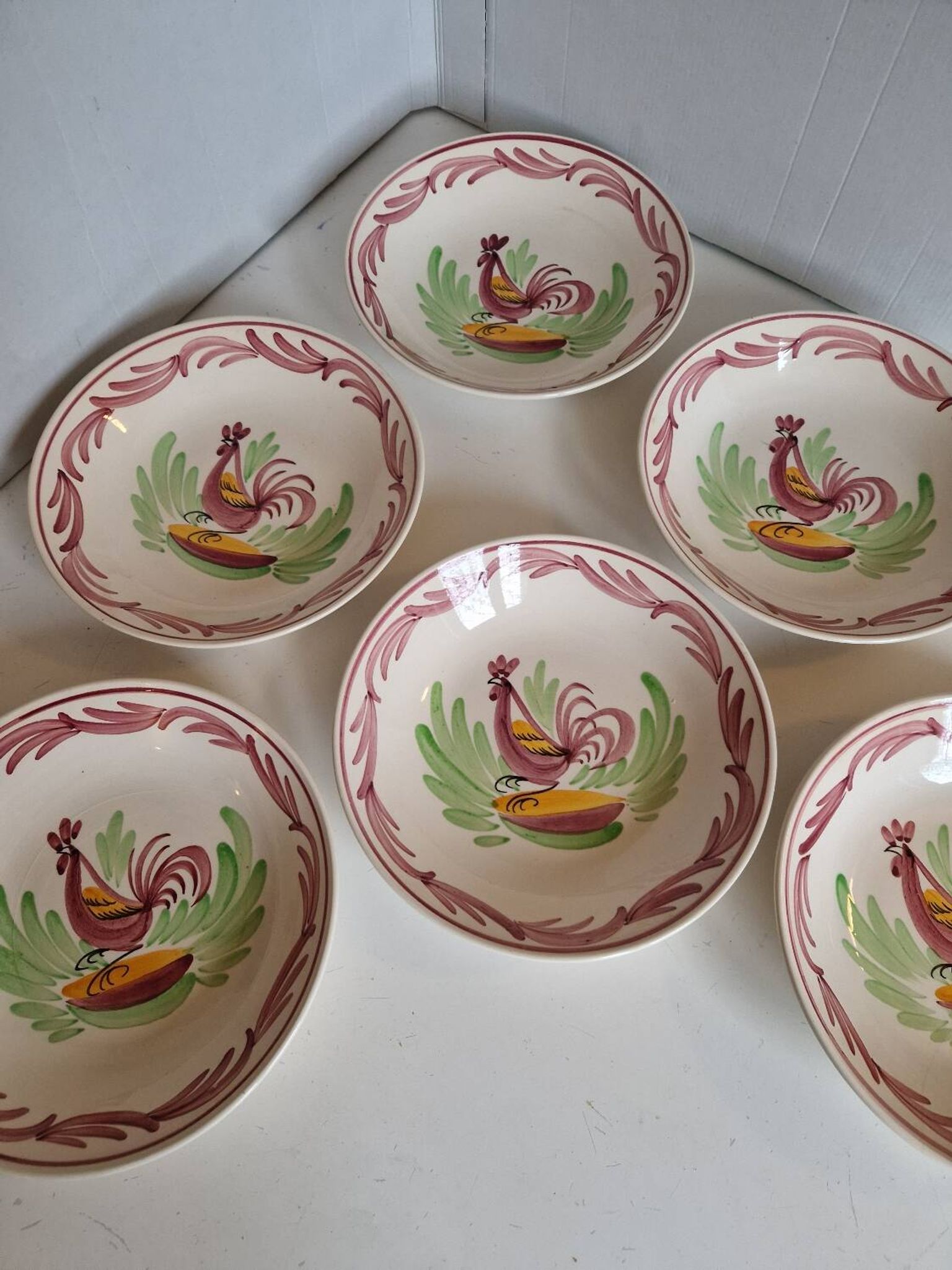 6 assiettes creuses coq Émile Tessier Malicorne