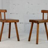 Pair of tripod stools with brutalist backrests, France, circa 1960