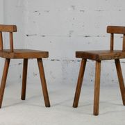 Paire de tabourets tripodes à dossier brutalistes, France, circa 1960
