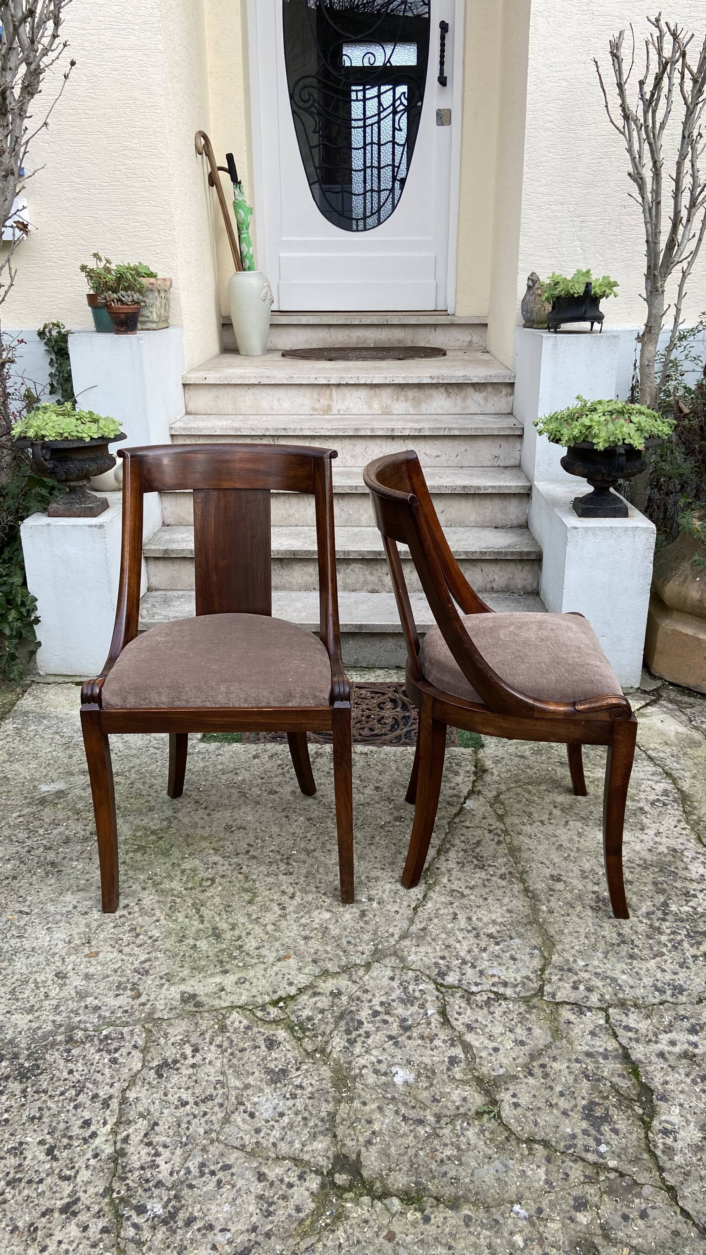 Pair of Empire style gondola chairs