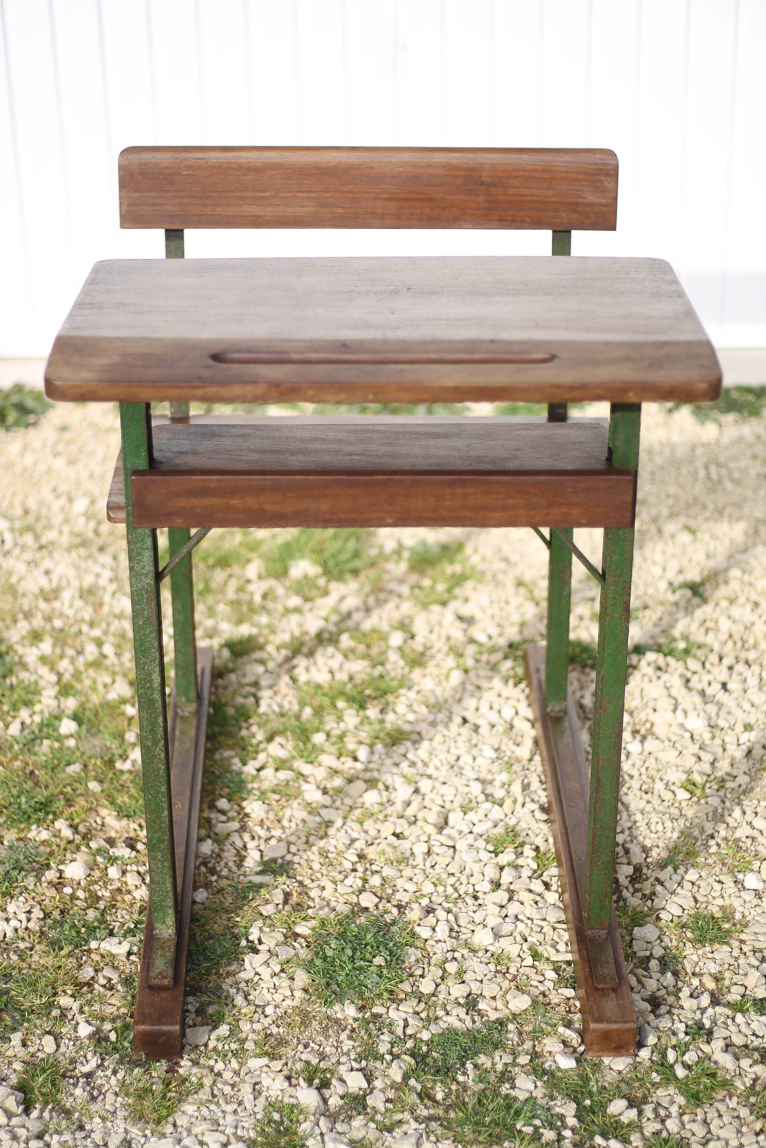 Vintage desk, wooden and metal children's desk, school desk