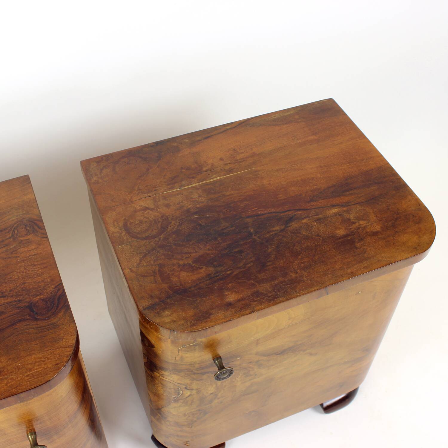 Minimalistic Art Deco Bedside Tables In Walnut Veneer, Czechoslovakia 1930s