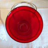 Vintage crystal ice bucket with silver-plated handle.