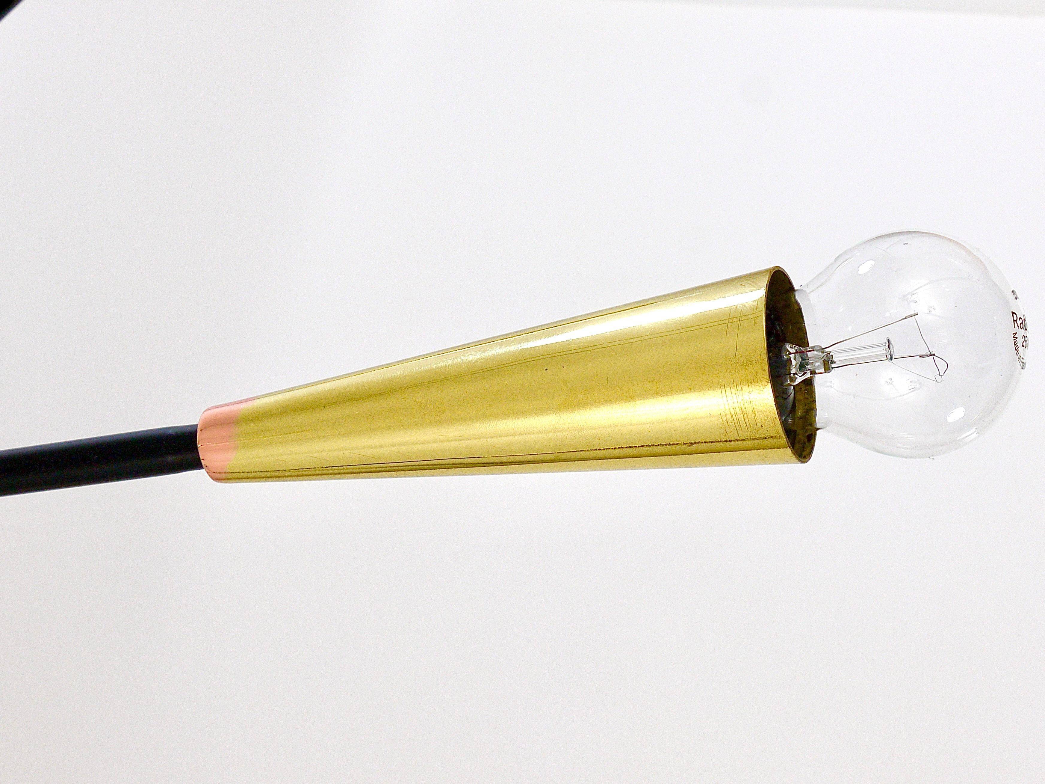 Black and brass articulated Sputnik chandelier in Stilnovo style, Italy, 1950.