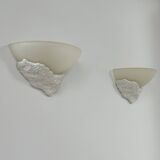 Pair of plaster and frosted glass wall lights, France, 1970.
