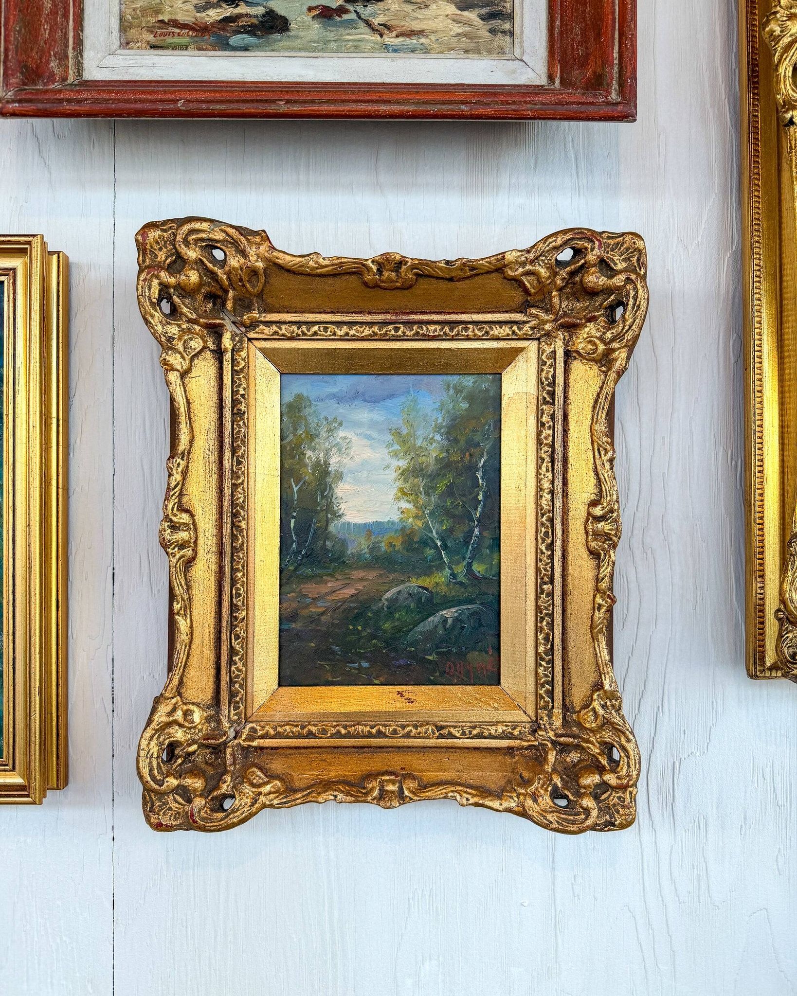 Tableau ancien - Foret avec cadre doré