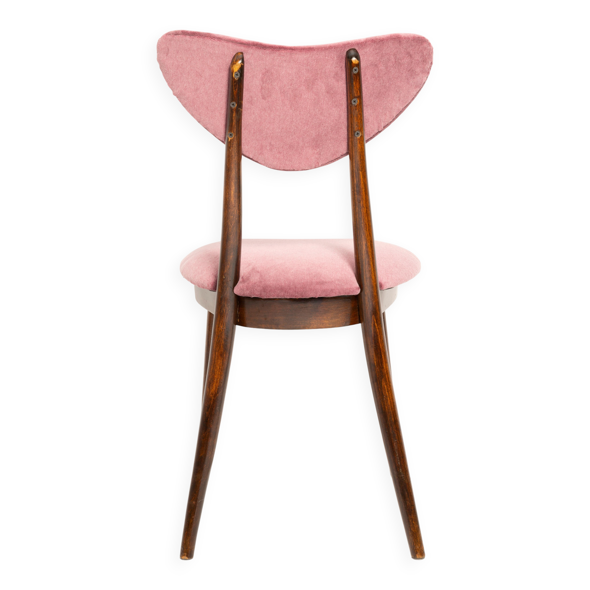 Chaise cœur en velours coton bordeaux violet milieu du siècle