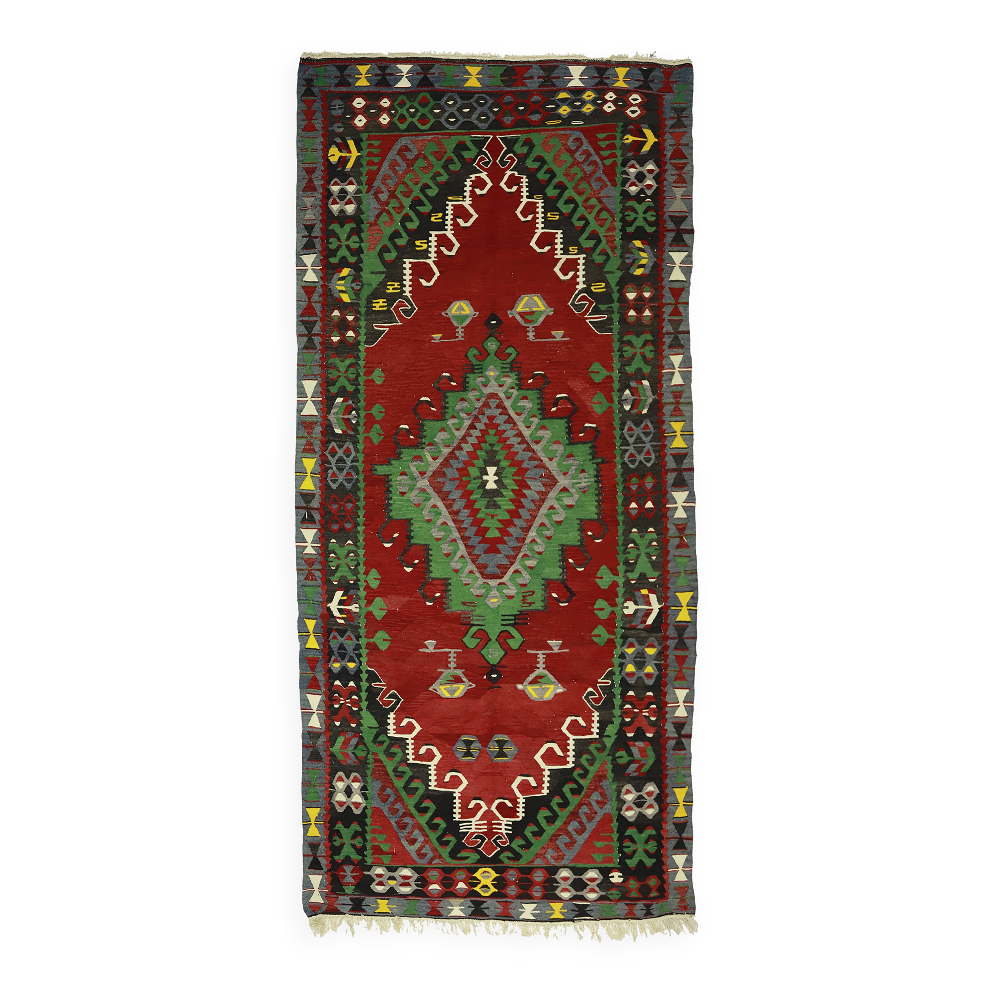 Grand Kilim Turc Yoruk Vintage 158x342 cm Geometrique Tisse Main