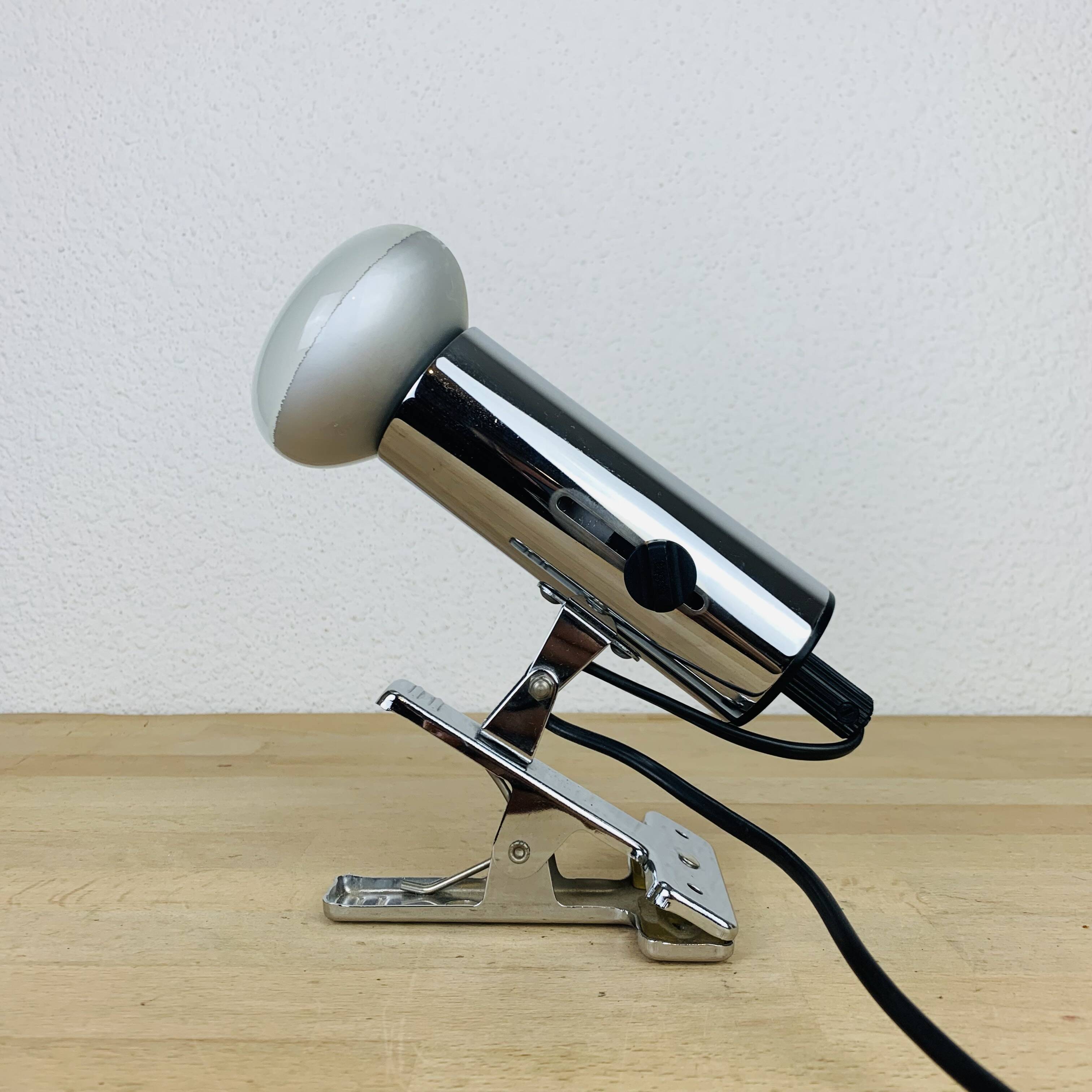 Targetti chrome metal spot light 70's, clamp lamp