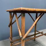 Bamboo side table with mirror top from France, 1940s