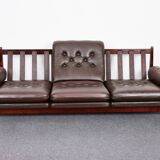 Canapé vintage en palissandre et cuir de veau, modèle-rodeio par jean gillon 1968 italma woodart