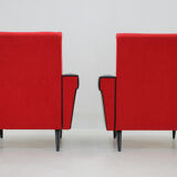 Paire de fauteuils en similicuir et en tissu rouge des années 1970, Tchécoslovaquie