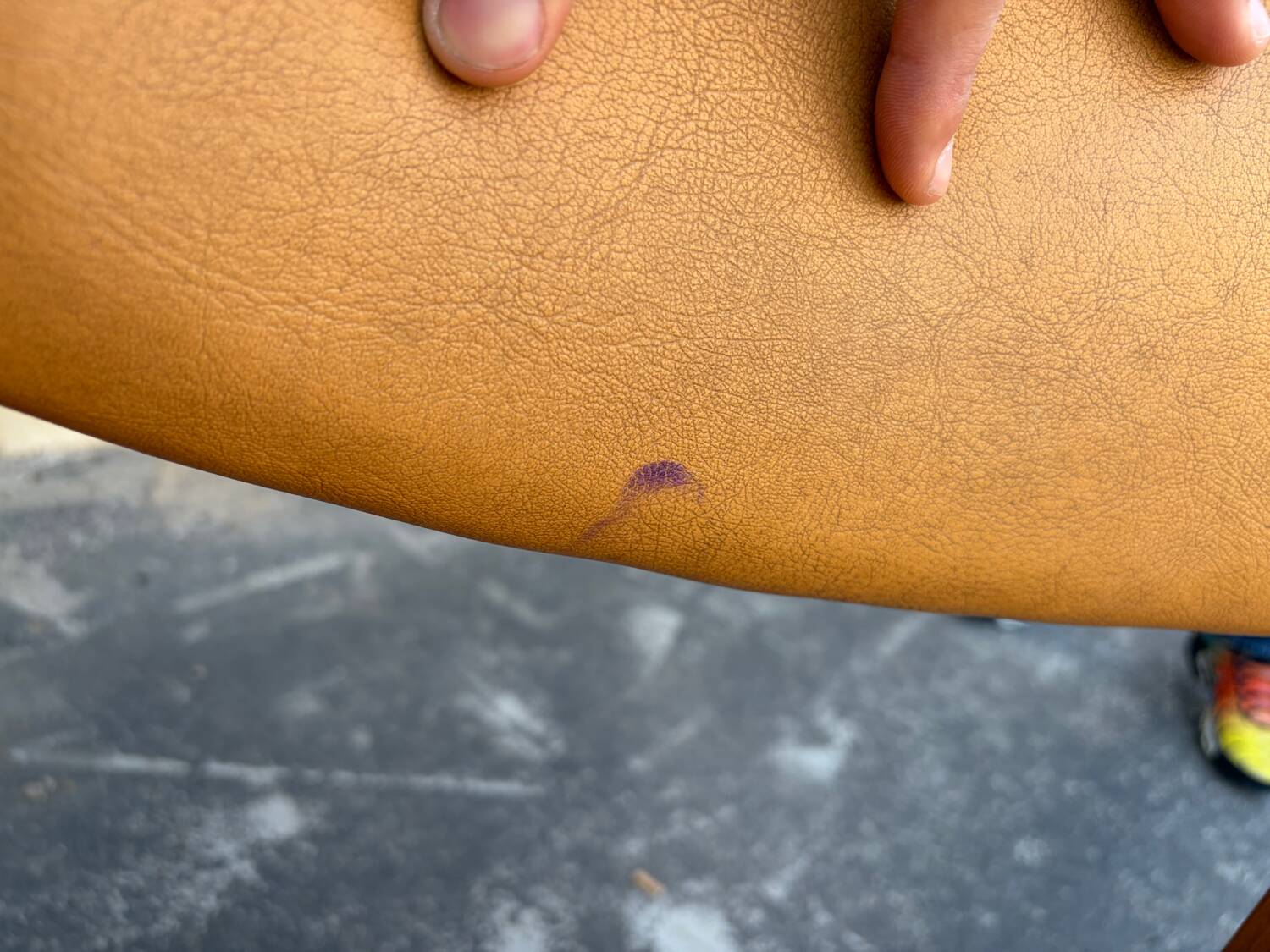 4 Scandinavian chairs in Baumann style, solid wood and beige leather, 1960.