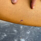 4 Scandinavian chairs in Baumann style, solid wood and beige leather, 1960.