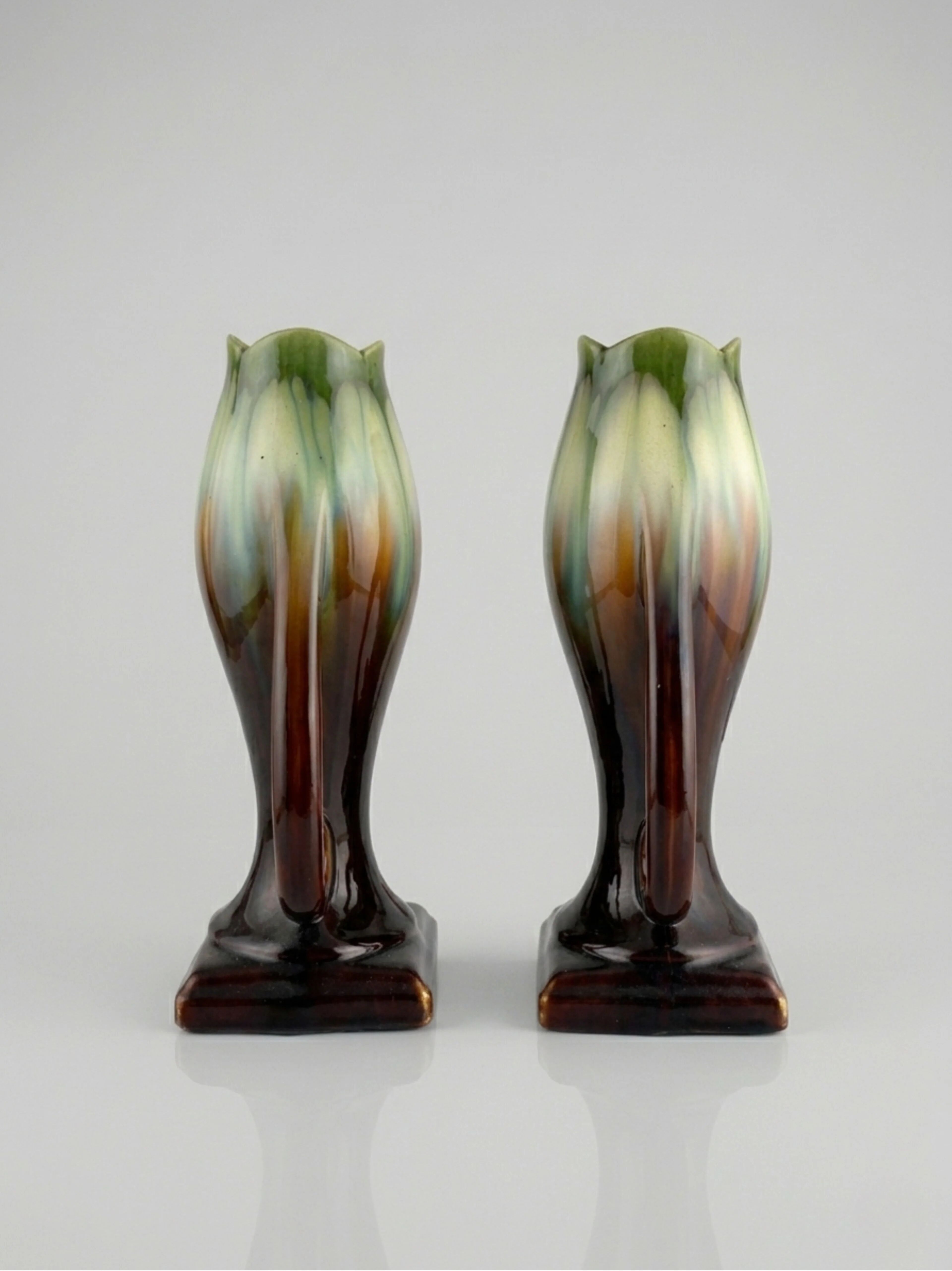 Pair of Art Deco vases – Thulin pottery – flamed glaze - 29cm