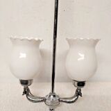 Vintage opaline lampshade chrome duck 2-arm chandelier