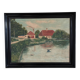 Vintage original landscape oil painting, signed farmhouse art