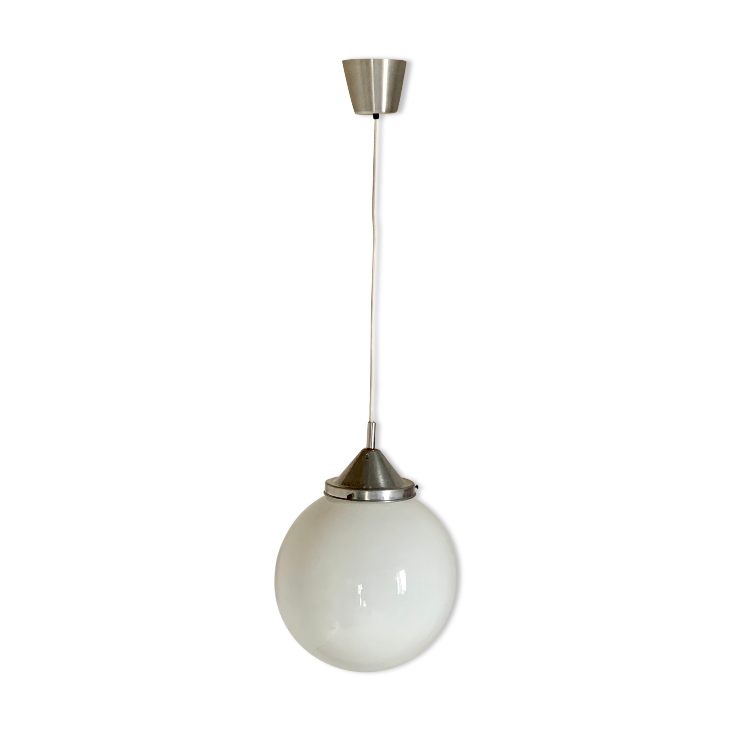 Vintage suspension ball opaline white diameter 30 cm