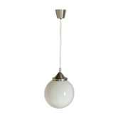 Suspension vintage boule opaline blanche diamètre 30 cm