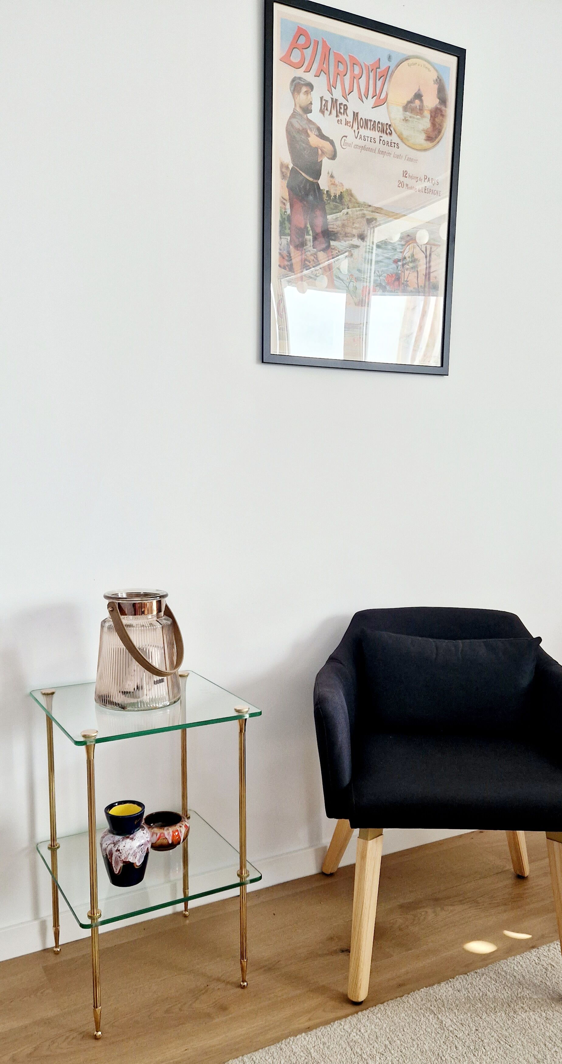 Glass and brass side table 70s