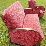 Canape and 2 armchairs art deco red velvet