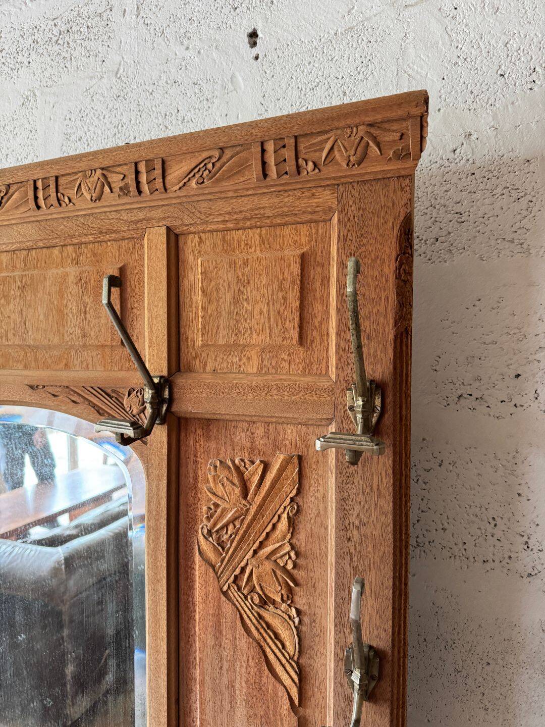 Art Deco coat rack in solid mahogany