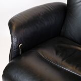 Lounge chair made in black leather & aluminium swivel from 1970s