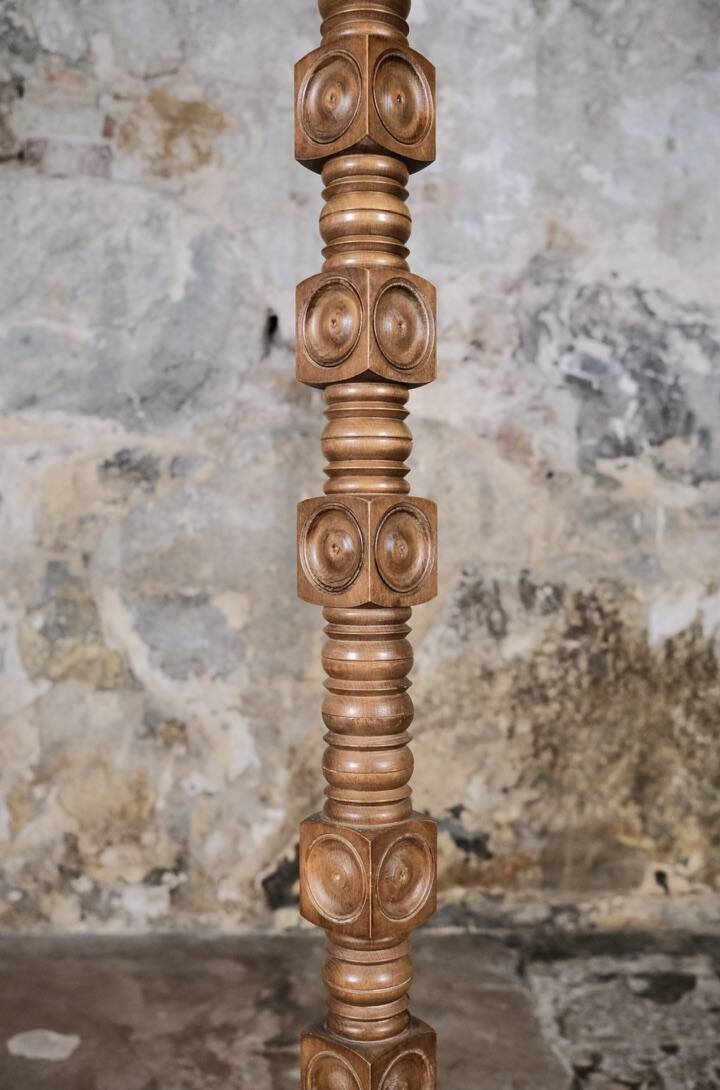 Wood-turned coil lamp, France, mid-20th century.