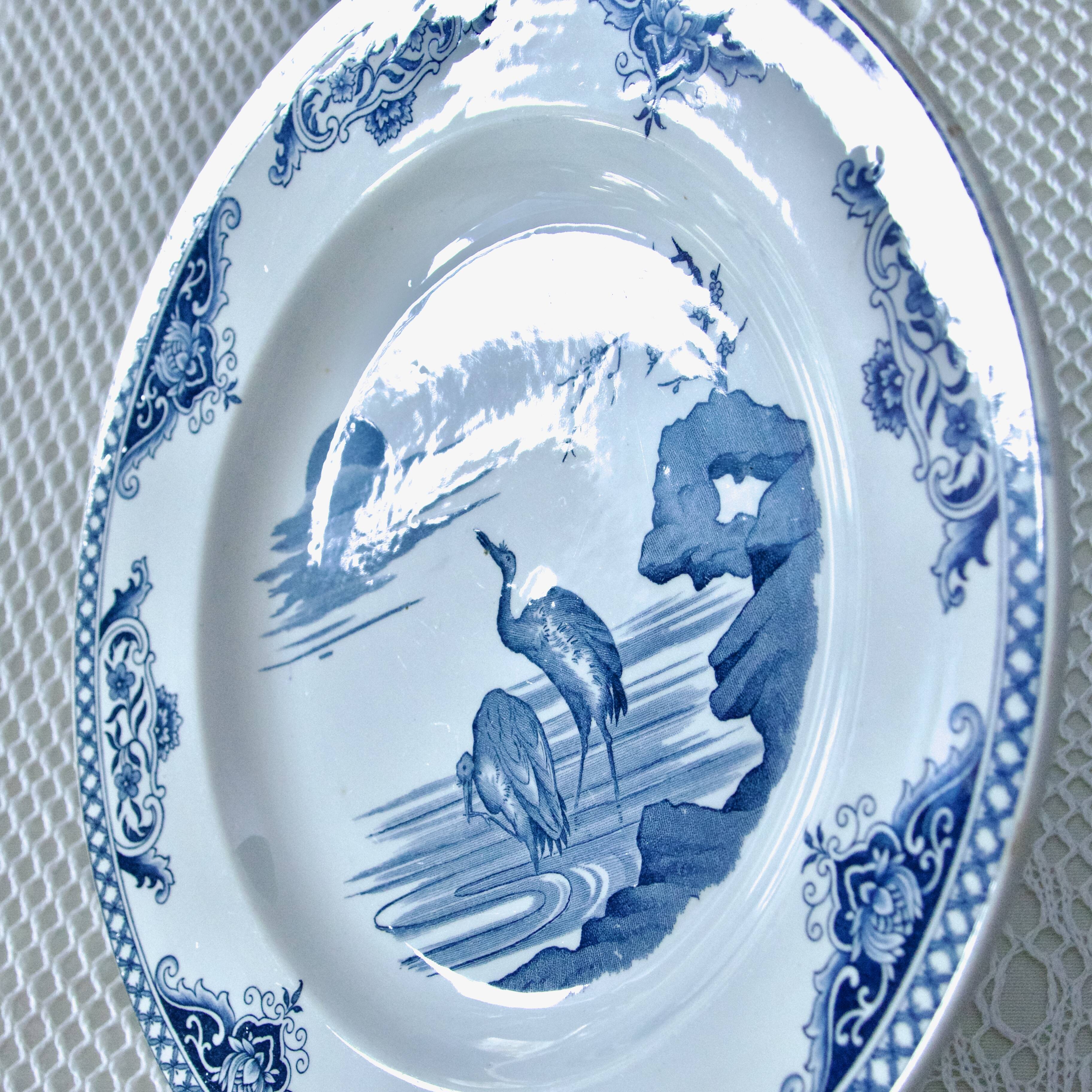 19th century plates Gien iron earth collection with Japanese birds