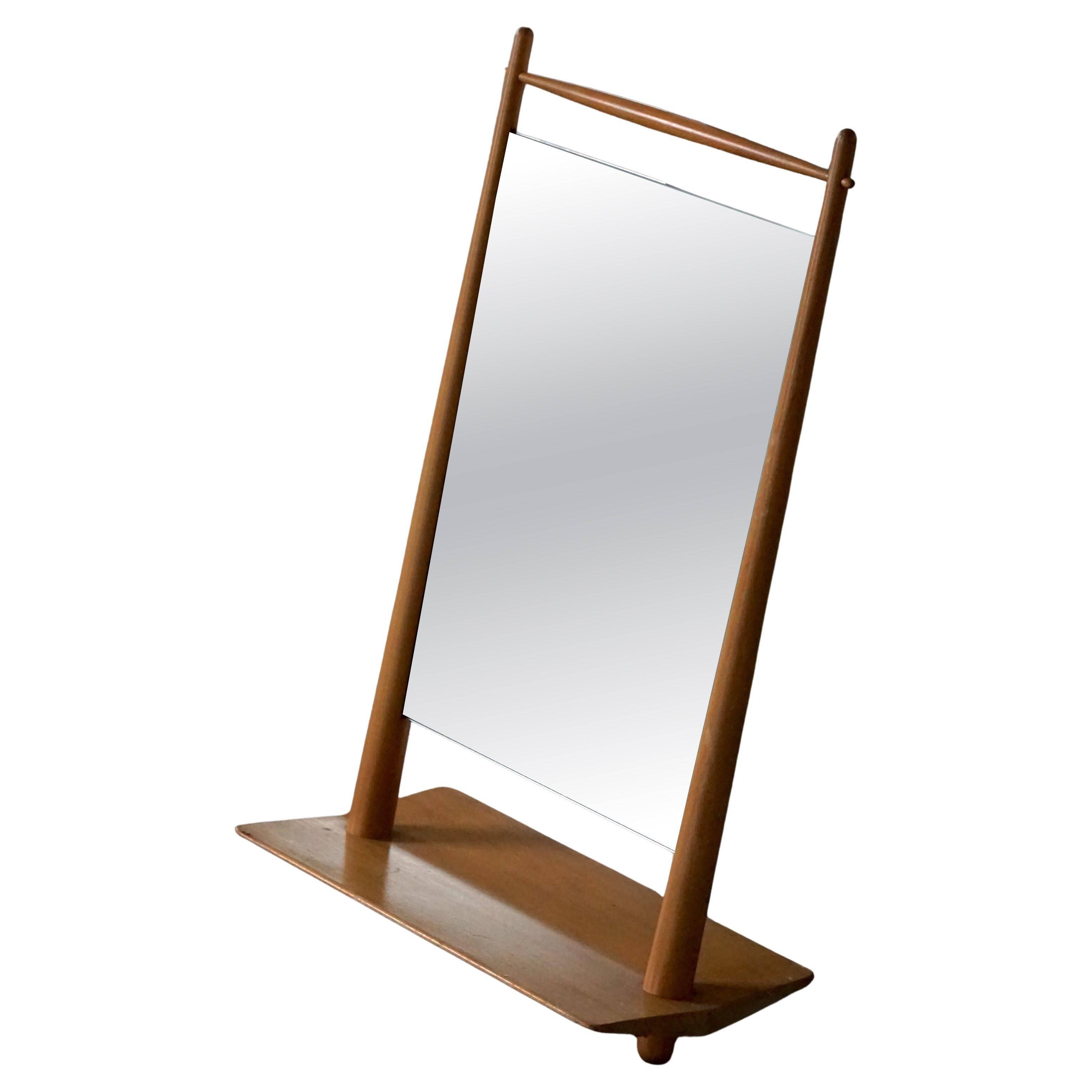 Scandinavian wooden table mirror, mid-20th century, 1950s-1960s.