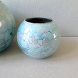 Pair of lacquered glass ball vases by Jean Noel Bouillet, 60/70