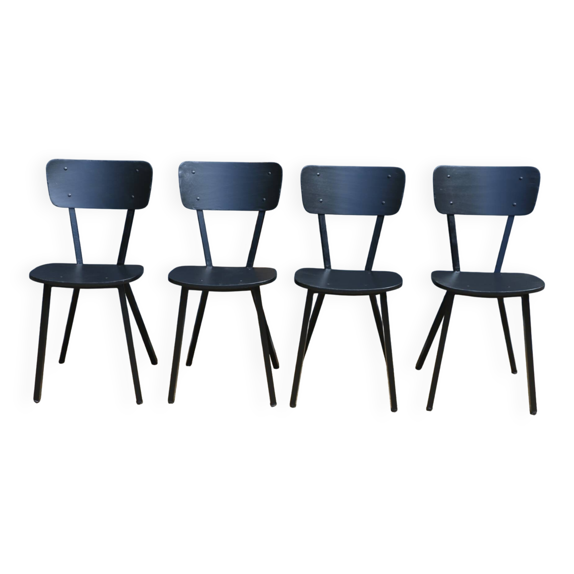 4 black metal and wood chairs