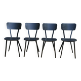 4 black metal and wood chairs