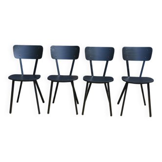 4 black metal and wood chairs