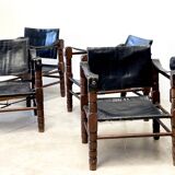 Fauteuils safari vintage en cuir, 1960