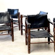 Fauteuils safari vintage en cuir, 1960