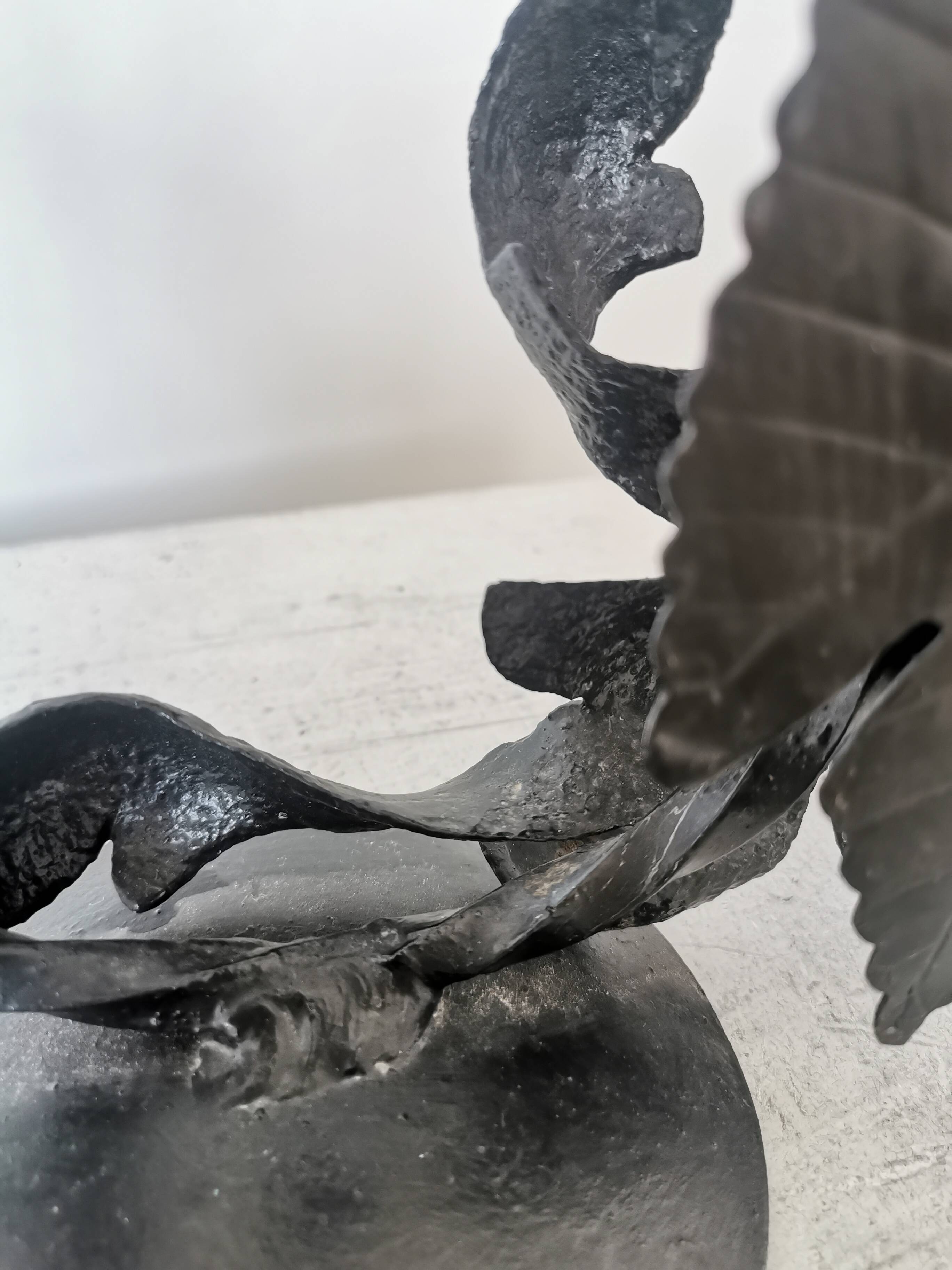 Vintage Forged Iron Grape Leaves Candlestick - Yugoslavia Mid-Century Decor