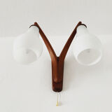 Danish teak and opaline wall lamp