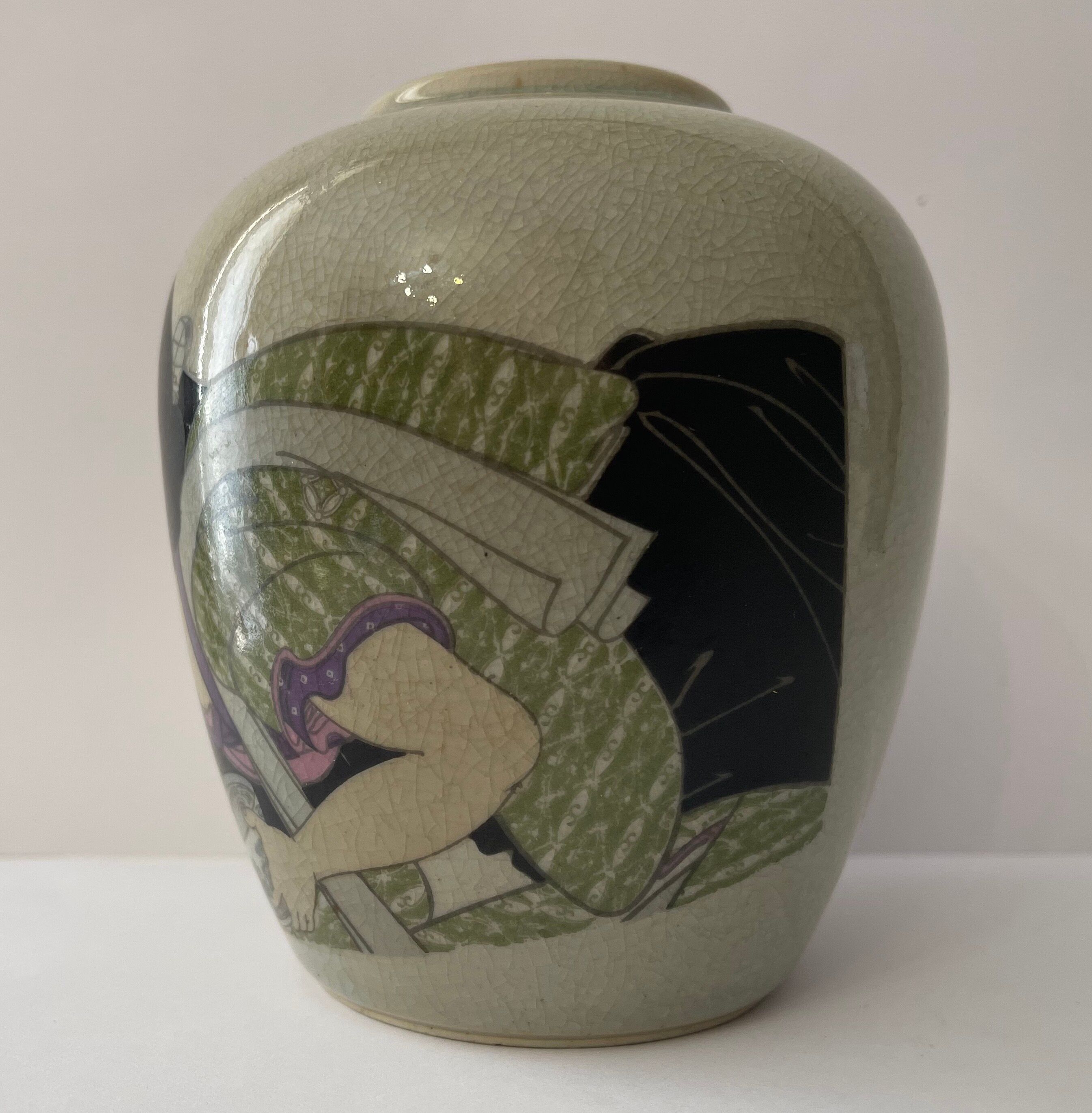 Polychrome vase and celadon XIX Naniwaya Okita Japan Nippon