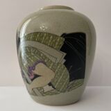 Polychrome vase and celadon XIX Naniwaya Okita Japan Nippon