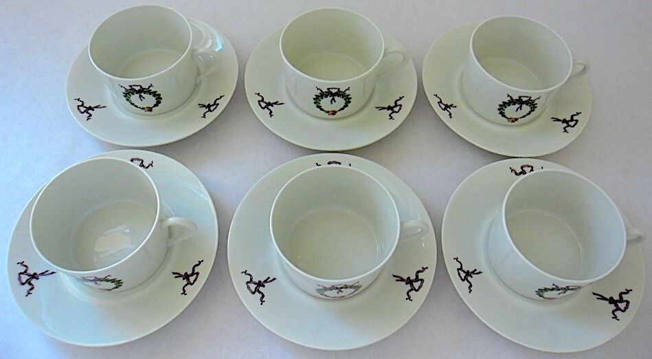 Suite de six tasses à thé et leurs sous-tasses en porcelaine par Singer, Limoges
