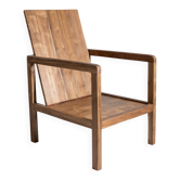 Grand fauteuil en bois naturel (teck) design minimaliste