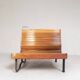 Banc de train en teck double face, années 1930