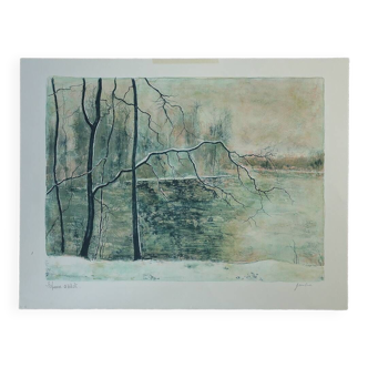 Bernard Gantner, Lac Hivernal Aux Voges, Lithographie sur papier tissé, années 1970