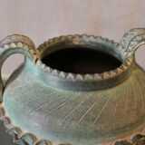 Terracotta vase with ceramic bronze green patina vase