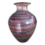 Large vintage striped pink blown glass vase