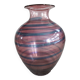 Grand vase vintage en verre soufflé rose à rayures