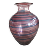 Large vintage striped pink blown glass vase